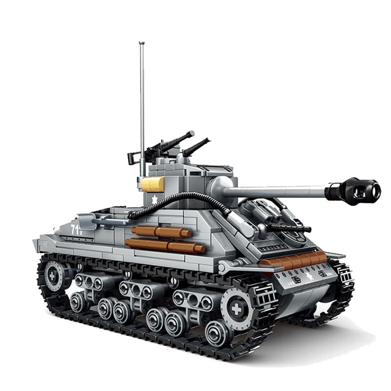656PCS Military US Sherman M4 Tank Building Blocks WW2 Tank City Police Soldier Weapon Action Figure Bricks Kids DIY Toys Gift