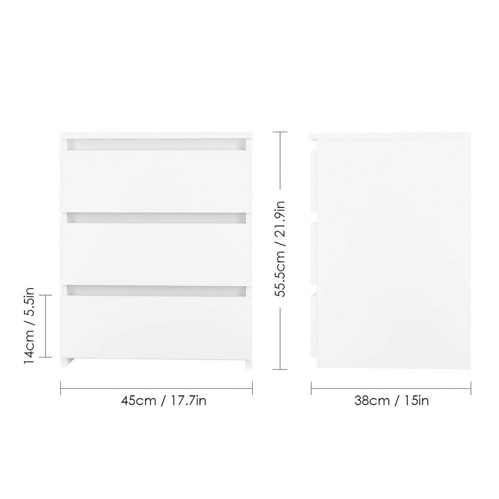 Schlafzimmertisch Nachttisch Beistelltisch Weiß Modern Nachttischschrank Nachtschrank mit 3 Aufbewahrungsschubladen Schlafzimmermöbel