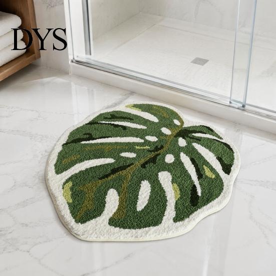 Quick Dry Bathroom Carpet Croissant Bath Mat, Non-slip Absorbent Soft Rug, Decorative Cheese Monstera Kitchen Mat Leaf Machine Washable Area