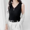 WTEMPO Ice Silk Solid Sport Camisole Women Slim Korean Casual V-Neck Vests Sleeveless Button Knitted Tank Tops
