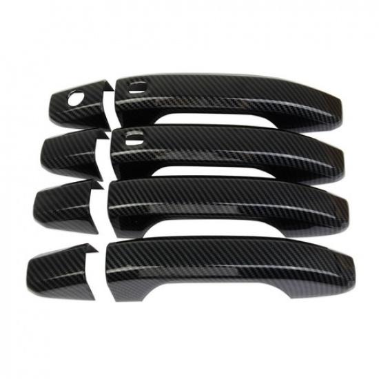 For Chevrolet Silverado Carbon fiber Side Door Handle Cover Trim (With Buttons)