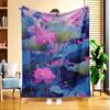 A Fleece Blanket Featuring a Lotus Pond Design, High-Definition Digital Printing, Suitable for All Seasons, Perfect for Use On Sofas, Made from 100% S