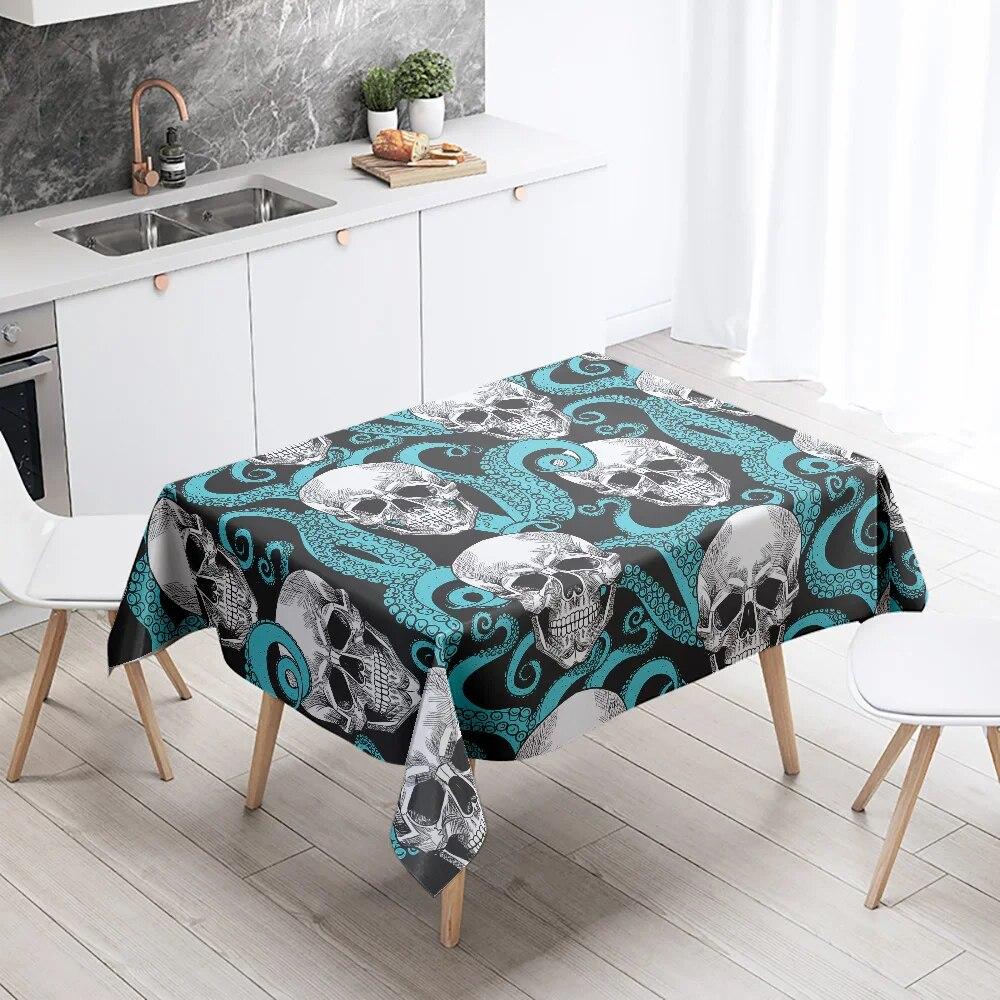 Octopus Skull Colorful Tablecloth Home Decor Stain Resistant Waterproof Table Decoration Rectangular Kitchen Fireplace Tops