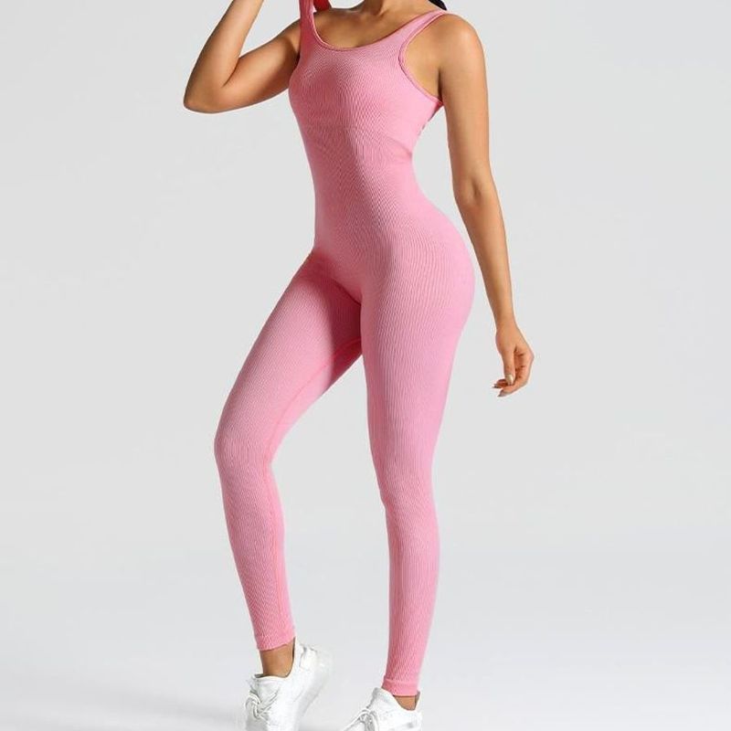 

One-Piece Workout Clothes Open Back Hip Raise Slimming Fitness Pants Women s Sports Body Training Aerial Yoga Clothes Pink L