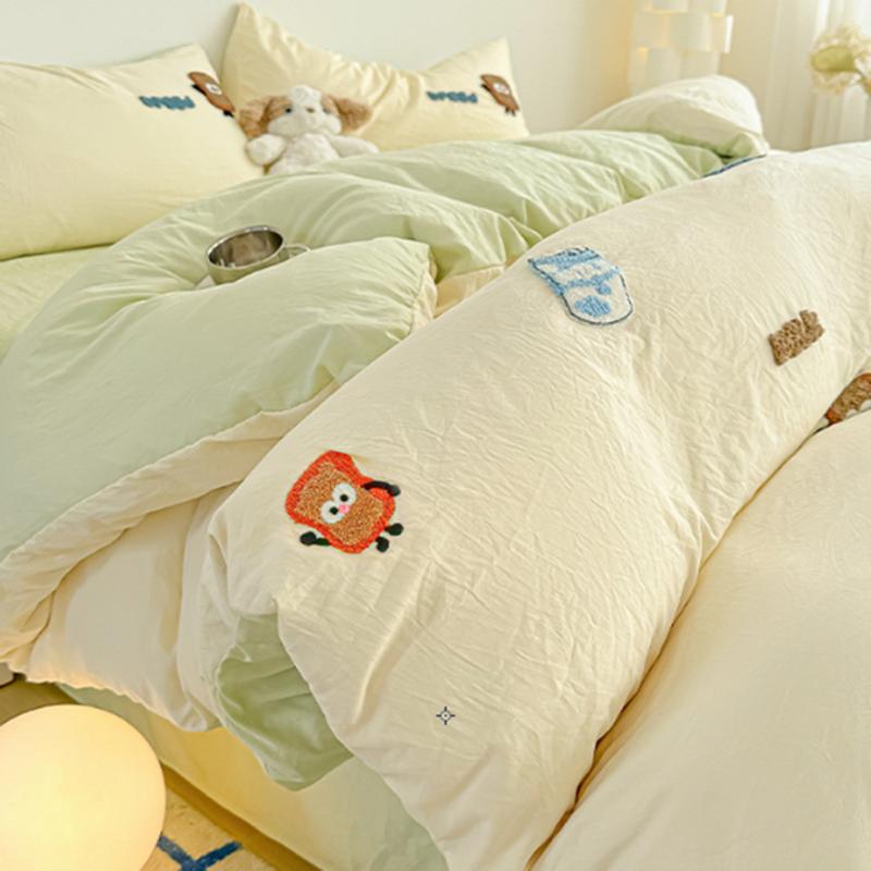Cartoon Cotton Towel Embroidered Comforter Set Machine Washable Bed Linen Bedding Spring New Soft Breathable Fitted Sheet