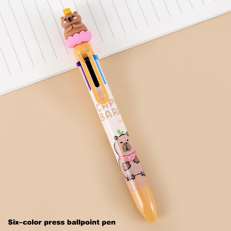 Cartoon Capybara 6-Color Ballpoint Pen Cute Multicolored Gel Pen Durable Pressing Pens School Office Supplies Student Stationery