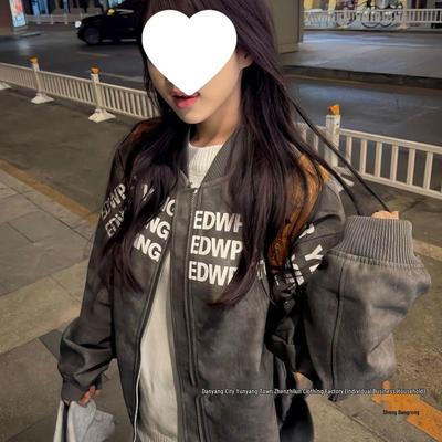 American Letter Print PU Unisex Jacket - Spring/Autumn Baseball Style for Couples