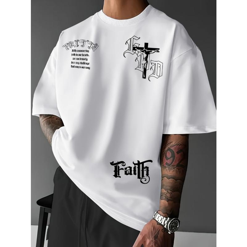 Hot selling men's new summer Gothic letter cross print soft and breathable round neck T-shirt outdoor street style top