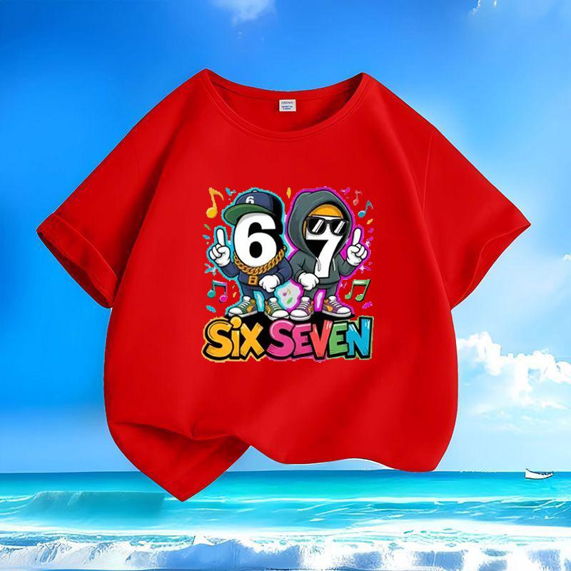 Colorful 67 Summer Boys Pure Cotton Crew Neck Short Sleeve Fashion TShirt Trendy Top Childrens Streetwear Breathable Casual