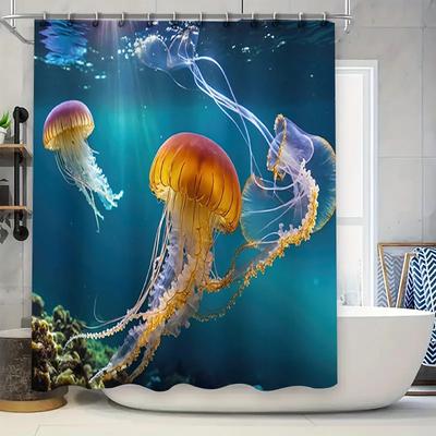 Blue Ocean Jellyfish Shower Curtain Vivid Underwater Scene Print Home Decor Watermelon Bathing Room Accessories