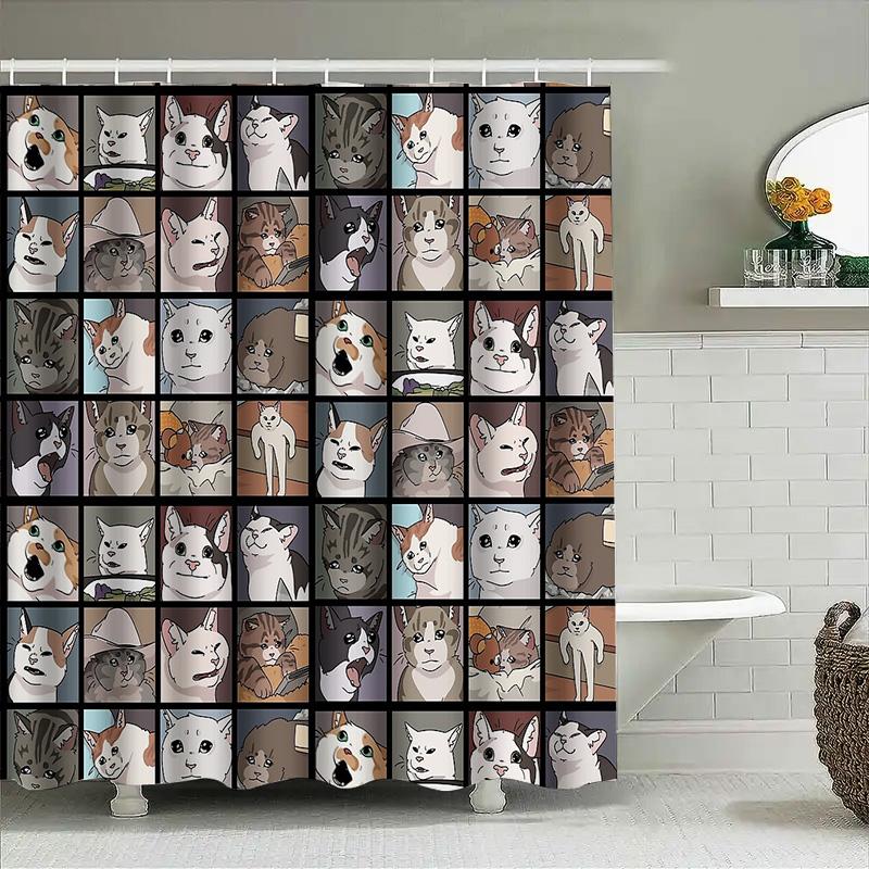 Unframed Cat Memes Shower Curtain Funny Pet Lover Gift Bathroom Decor Washable Waterproof Home Decor Unique Artistic Pattern Nov
