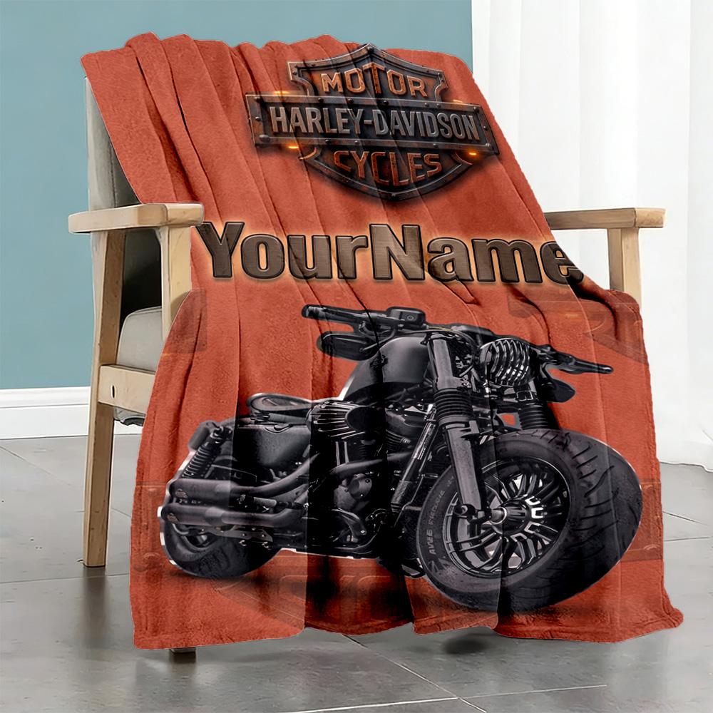 Harley-davidson Motorcycles Customize Text Blanket Cozy Customizable Blanket Warmthful Decor for Picnics Nap Sofa Bedding Four Seasons Multipurpose