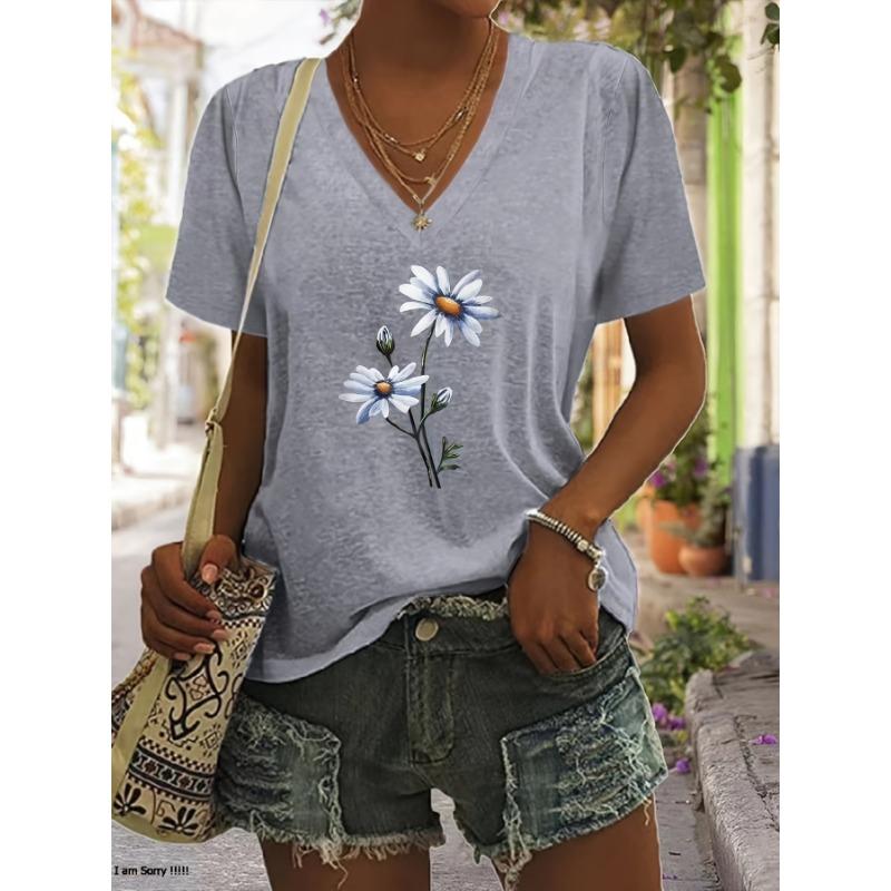 

Модная футболка с V-образным вырезом и 3D-принтом - легкая и дышащая летняя повседневная одежда Модные женские футболки 5XL