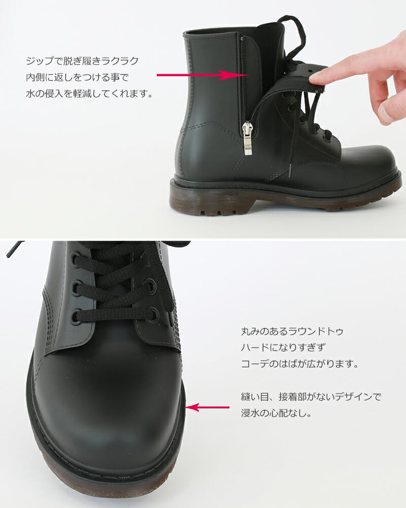 Room Nine Fully Waterproof Rubber Rain Boots with Side Track Lock Korean Perfect for and Black Size M Women's Zipper, Sole, Lace-Up, Design, Snow,