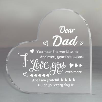 Heart-Shaped Ornament with "Dear Dad" Message - Elegant Father'S Day & Birthday Gift for Dad, Best Dad Ever, Tabletop Display, Father'S Day Gift, N