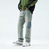 American street washed contrasting jeans men's and women's versatile retro straight-leg pants high street old casual trousers