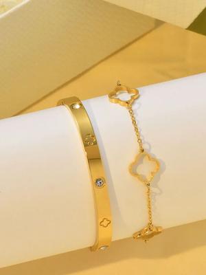 Exquisite Luxury Lucky Stainless Steel Bracelet Skeleton Flower Necklace Bracelet Does Not Lose Color Ladies Zircon Accessories