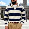 Autumn and Winter Men's Loose Trendy Colorful Striped Simple Casual Contrasting Color Long-sleeved POLO Shirt