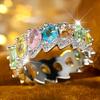 Cute Female Blue Green Zircon Stone Water Drop Ring Silver Color Wedding Jewelry for Women