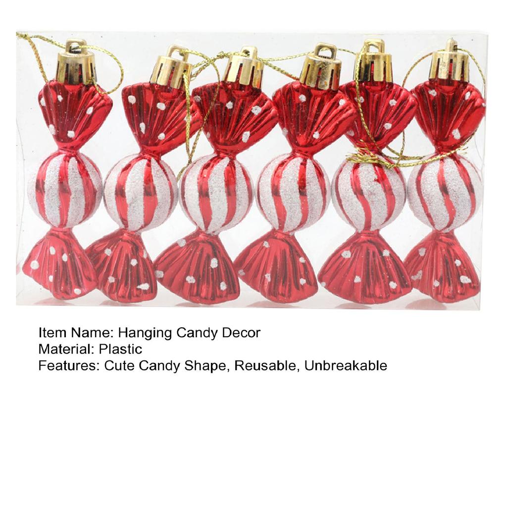 6Pcs/Box Christmas Hanging Candy Ornament with Lanyard Unbreakable Reusable Electroplating Holiday Decoration Xmas Tree Small Sweet Pendant