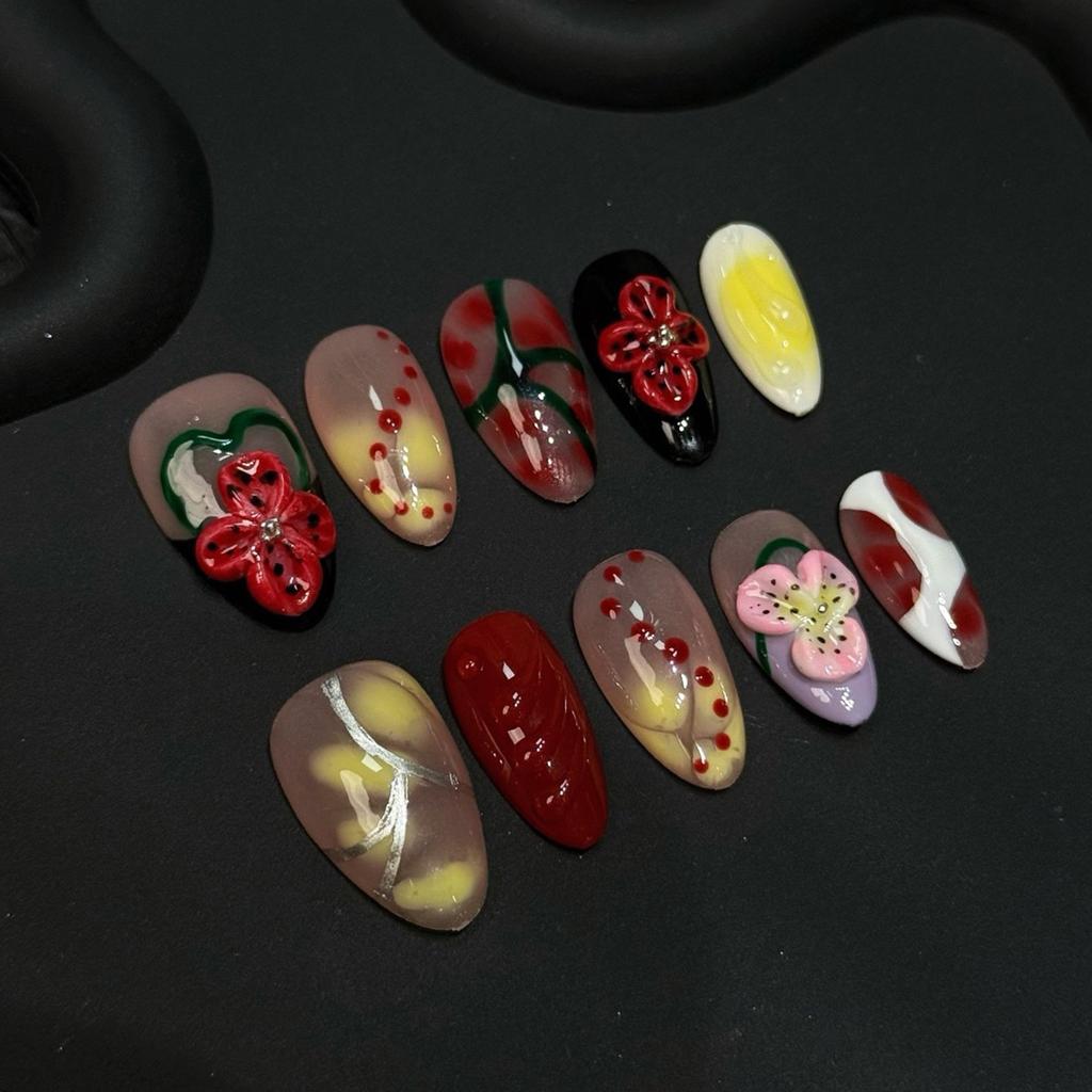 10PCS Gentle False Nails with Smudging Design Natural Unbreakable Nail Simple Wear for Working Dating or Partying