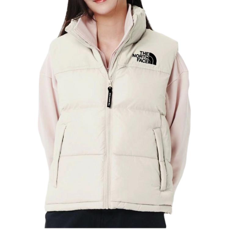 The North Face Nuptse FW24 Brand Logo Embroidered Windproof Warm Spliced Vest Unisex vest Cream NV3NQ53C