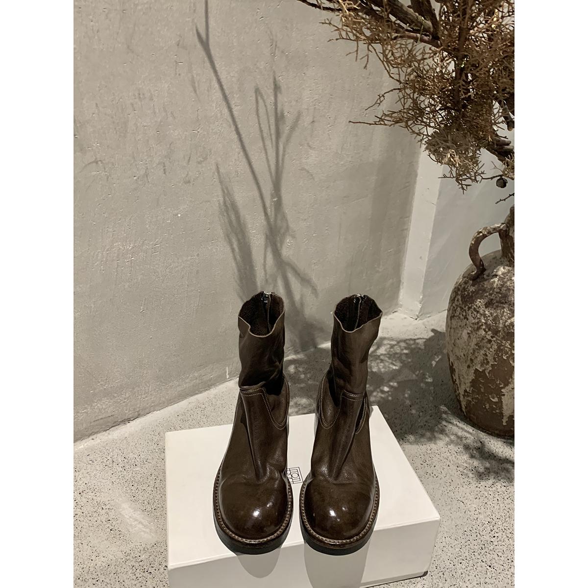 

In stock, grape mother, new Martin boots in autumn and winter, retro thick heel rear zipper 6cm horsehide short boots for women 40