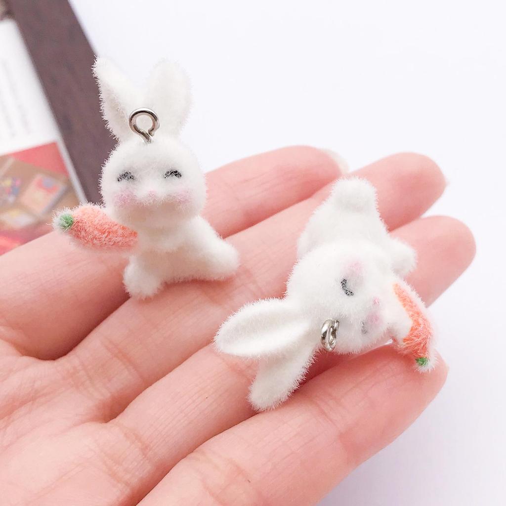 3D Cartoon White Rabbit Plush Ornament & DIY Earrings Phone Lanyard Accessories