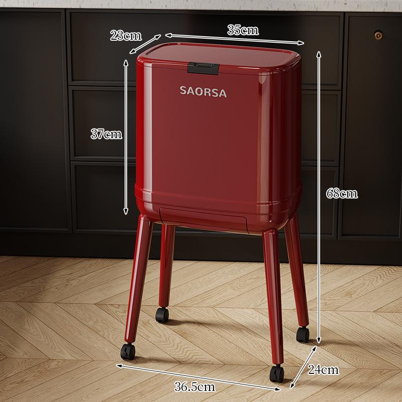 Trash Can Kitchen Large Capacity with Lid Press-type No Bend Over Movable Bathroom Living Room Trash Can