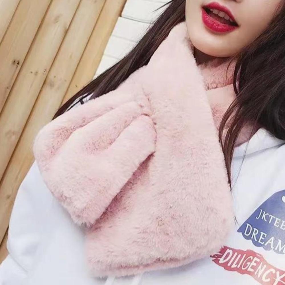1Pc Light Board Solid Color Scarf Women S Winter Plush Scarf Women S Buckle Cross Thickened Scarf Versatile