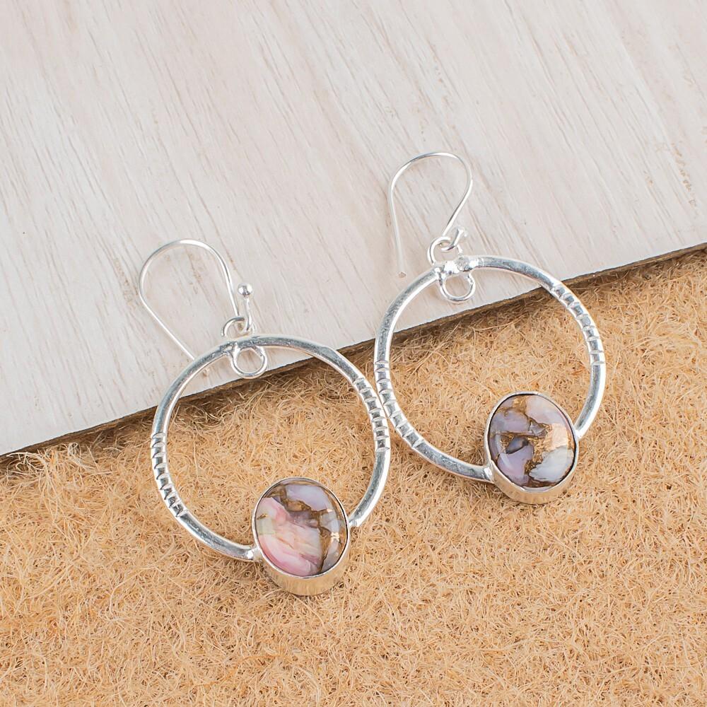 

Pink Opal Copper Turquoise Gemstone 925 Sterling Silver Jewelry Earrings 1.37 EE-67-19