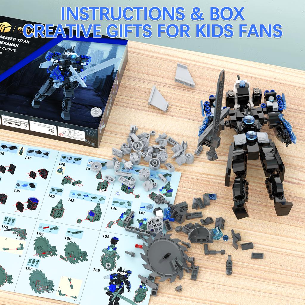 Skibidi Toilet Upgraded Cameramen Building Sets Cameramen Holding Sword and Buzzsaw Fun Meme Character Skibidi Toy Creative