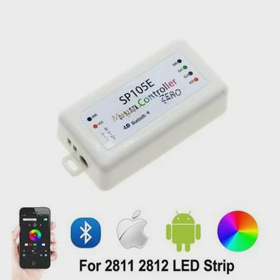 SP105E Bluetooth LED Strip Controller for WS2811/2812B, 5-24V, with Remote & App for Horse Racing Effects.