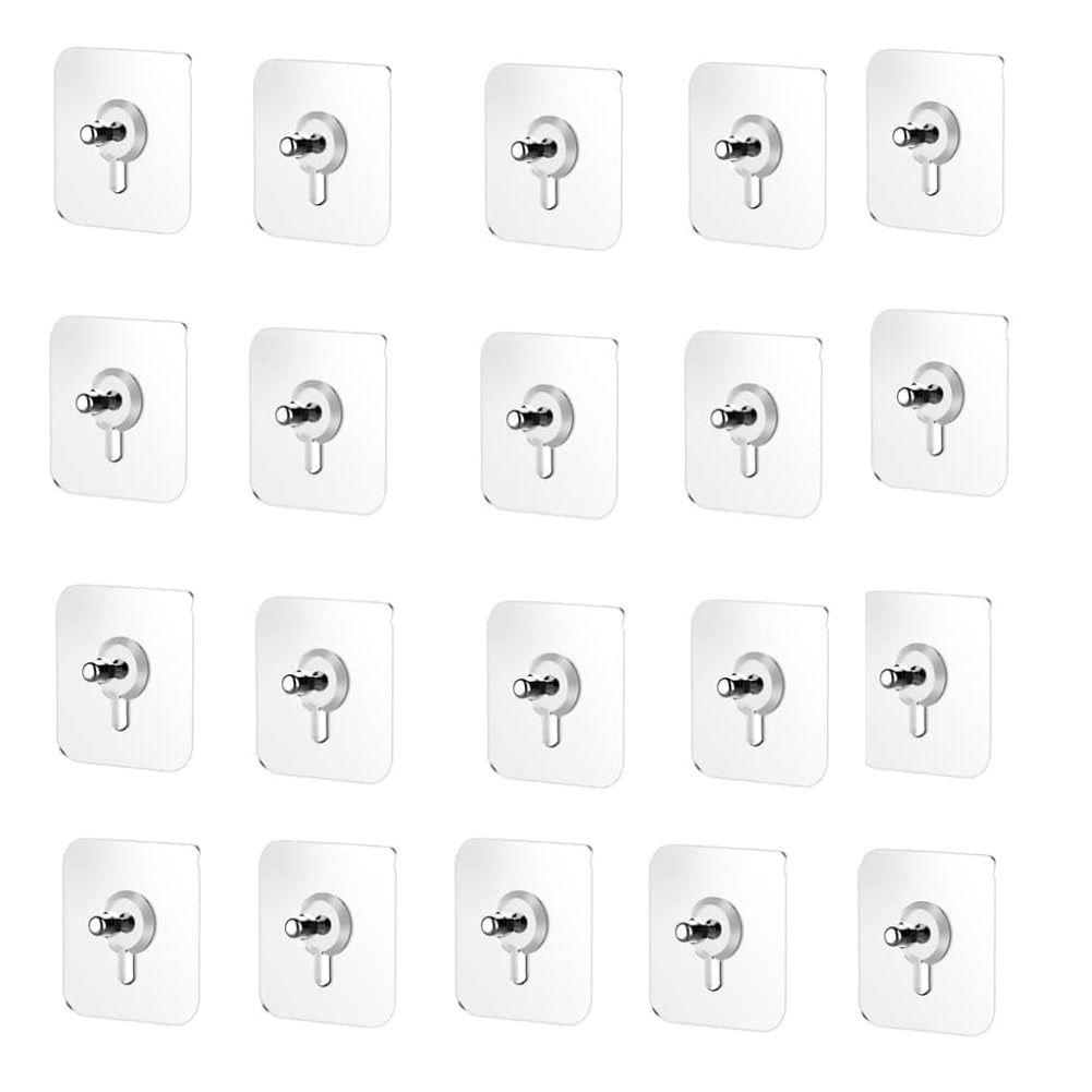 

Adhesive Screw Hooks for Wall Without Drilling, 20 Pack Adhesive Screw Hooks for Wall Heavy Duty Strong Nail Free Hanging, Kitchen Accessories Items