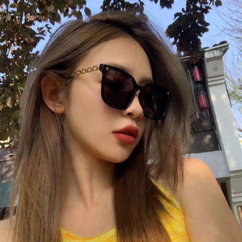 Korean Version Sunglasses Men Women Fashion Sunglasses Sunscreen Sunglasses Big Face Slimmer Look Anti-Ultraviolet Sunglass