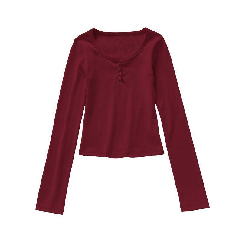 

Женская футболка с длинным рукавом винного цвета, облегающего кроя, с подкладкой из немецкого бархата, Осень/Зима 2024, маленький воротник. 6XL