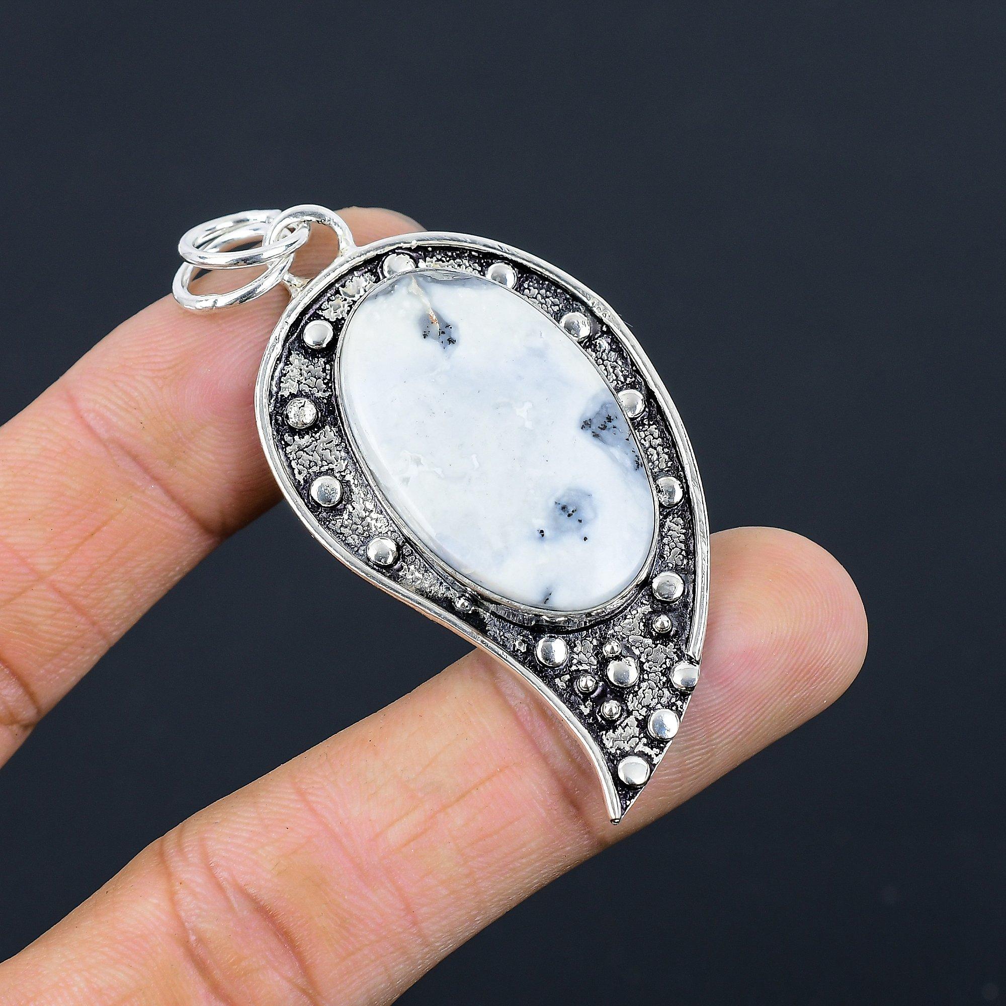 

Womens day Sale 925 Sterling Silver Oval Porcelain Jasper Gemstone Bezel Pendant