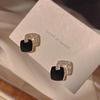 S925 Silver Needle Black Square Stud Earrings - High-End, Light Luxury Niche Design for Women