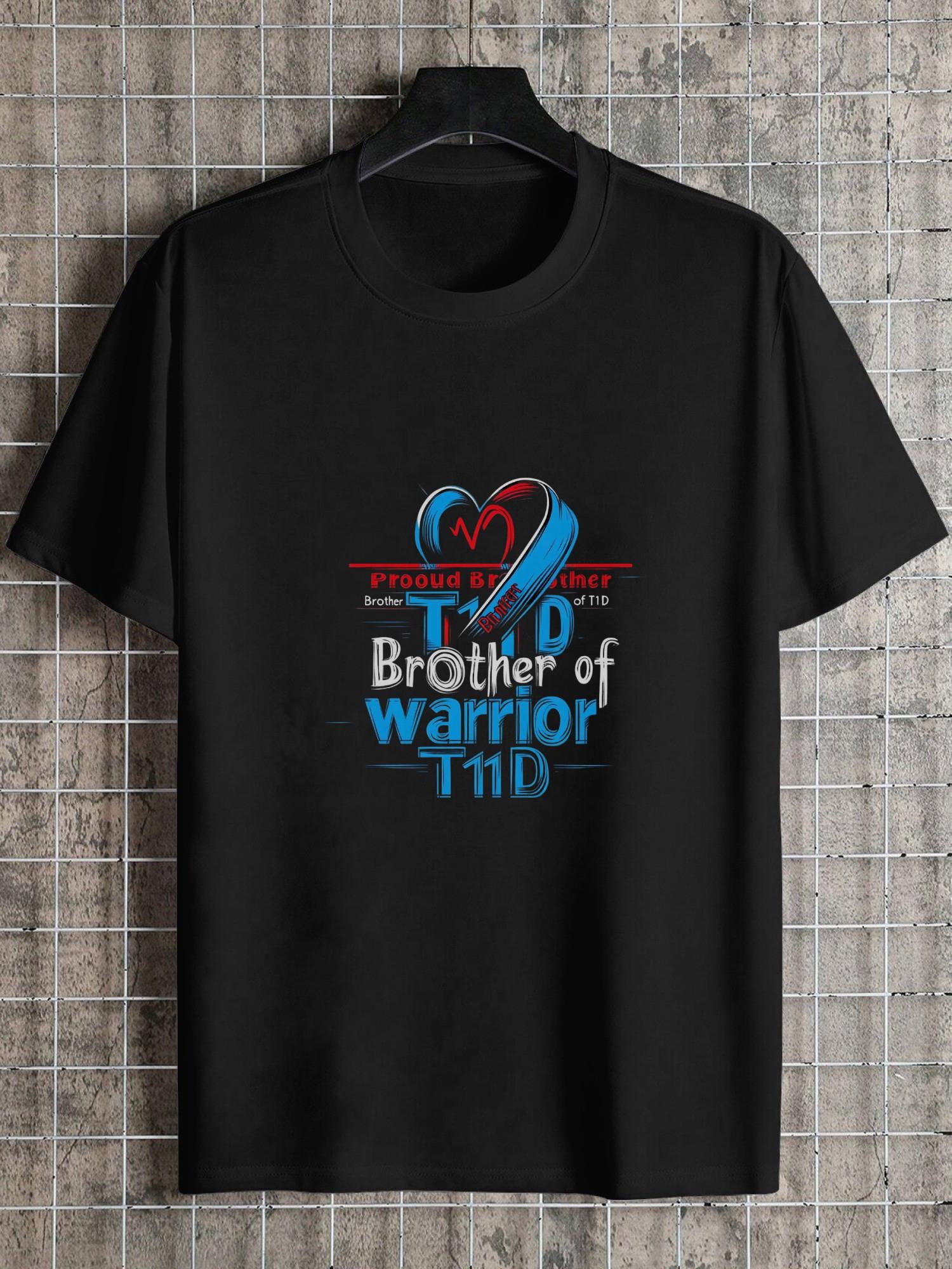 

1pc T1D Warrior Proud Brother Awareness Ribbon Heartbeat Black T-shirt S