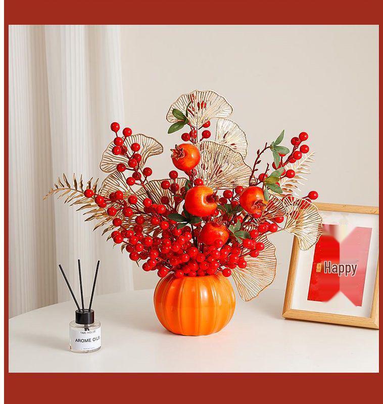 Red Persimmon Artificial Flower for Wedding, New Year, Living Room, Dining Table, TV Cabinet, and Housewarming Decor