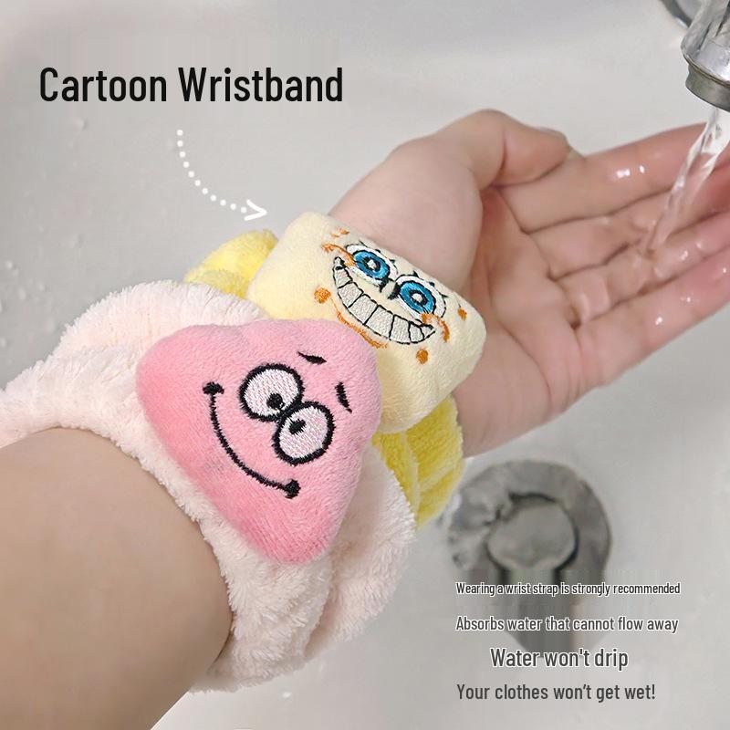 SpongeBob & Patrick Absorbent Face Wash Wristband – Moisture-proof, Cartoon Hairband Sleeve Support