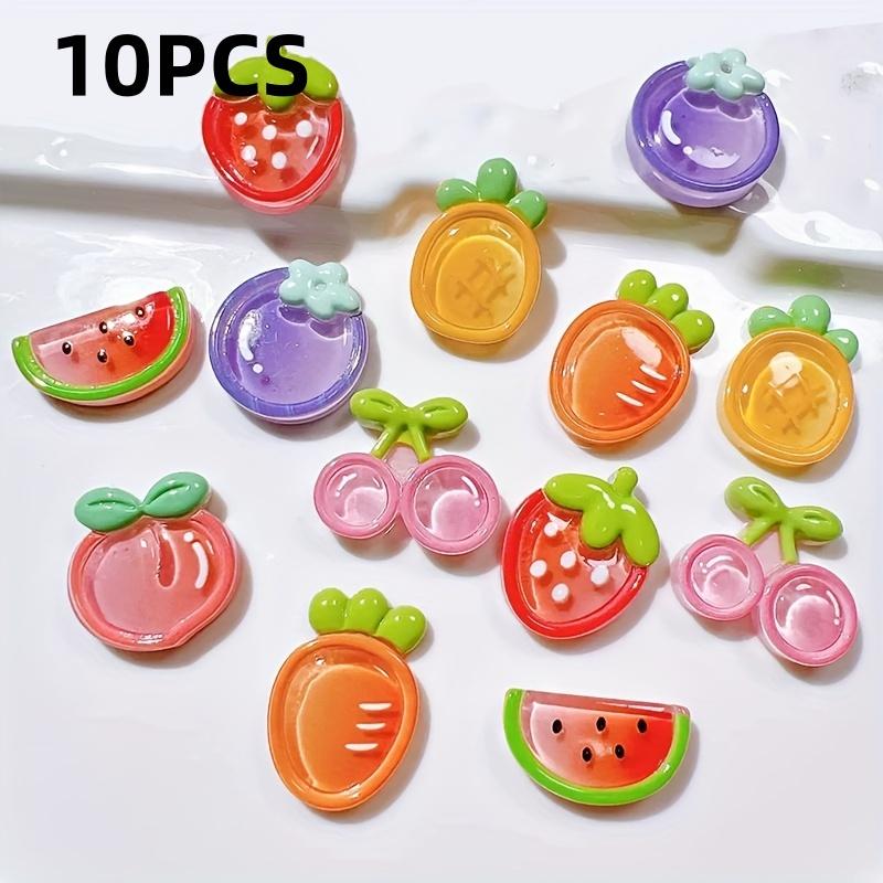 

[Vibrant Resin Ornaments] 10pcs Vibrant Fruit-Shaped Resin Ornaments | DIY ornaments featuring a mix of fruits including waterme