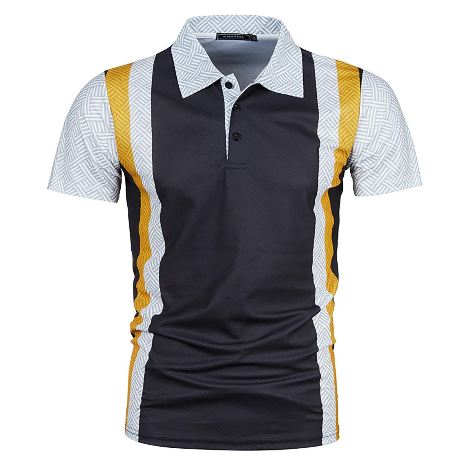 

Новые мужские летние модные повседневные топы с 3D-принтом, повседневные топы с коротким рукавом и лацканами M чёрный