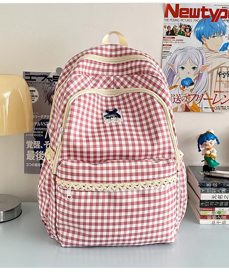 Schoolbag new Japanese ins fresh and sweet plaid backpack junior high school students lightweight travel large capacity backpack