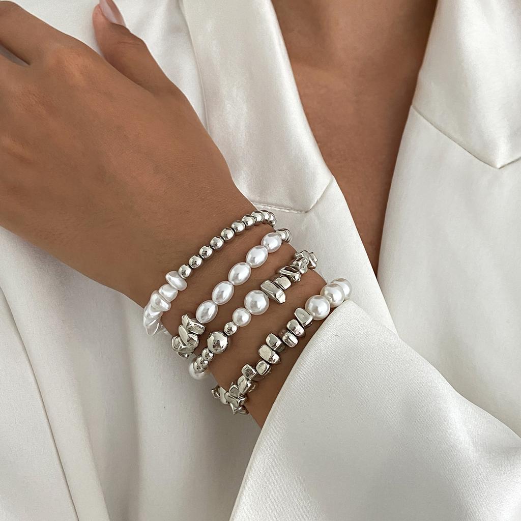 Hip Hop Cross Bracelet Set, Design Imitation Pearl Irregular Ccb Beaded Jewelry
