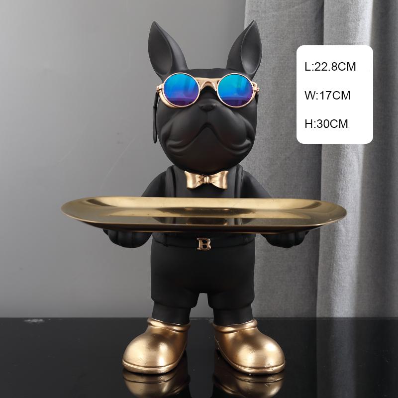 Nordic French Bulldog Butler Resin Dog Sculpture with Glasses Modern Home Decor for Tabletop Living Room Animal Crafts Ornament