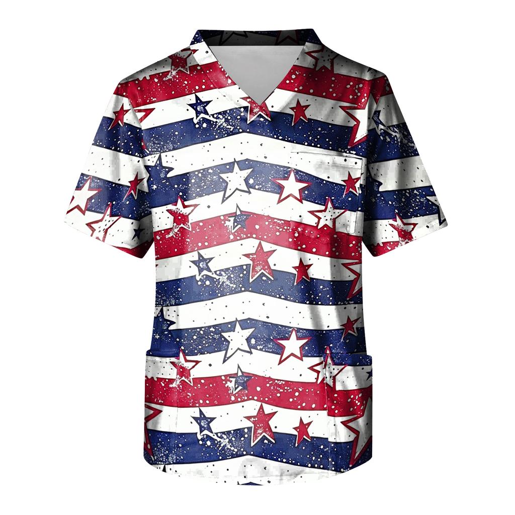 Men's Short Sleeve V-Neck  Print Chest Pocket Care Top
