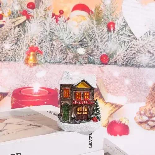 Glowing Christmas Cabin House with Led Lights Christmas Story Village Houses Festival Ornament Christmas Atmospheres Decor Props