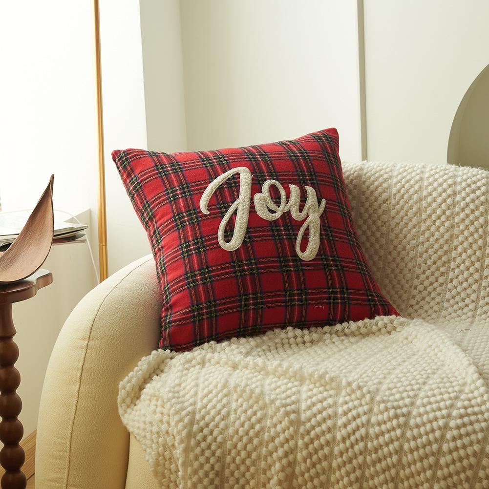 Christmas Plaid Pillowcase with Embroidered Letters