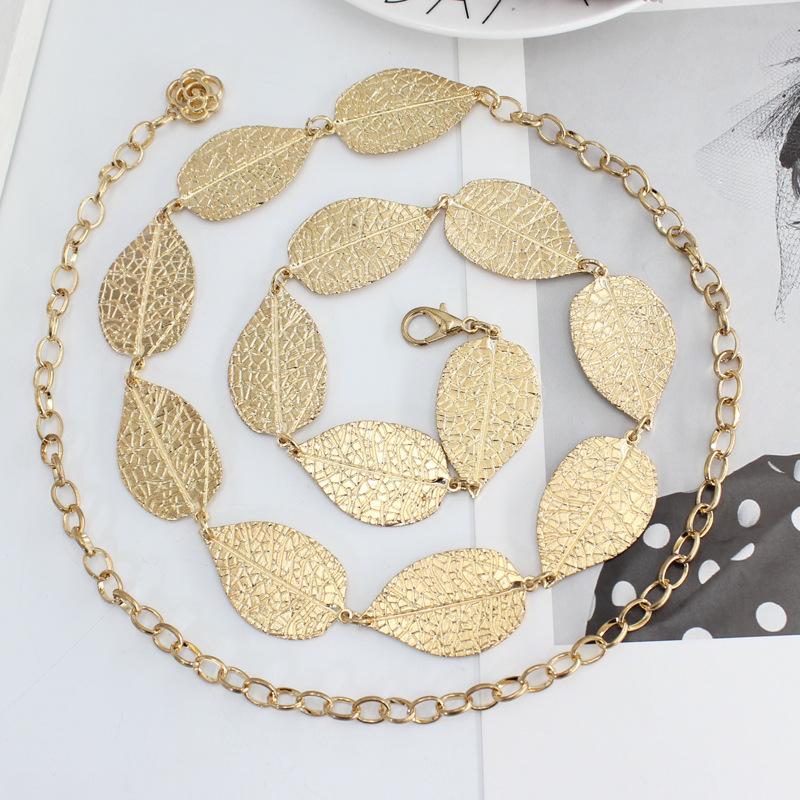 Dress waist chain - women's metal leaf hook chain - minimalist decorative skinny belt